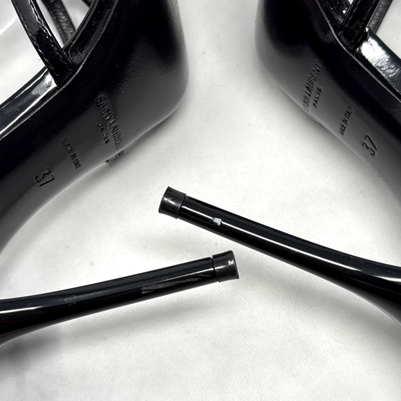 Saint Laurent YSL Cassandra Patent Leather Strappy Sandal Heel Designer Black 37 - Picture 10 of 16